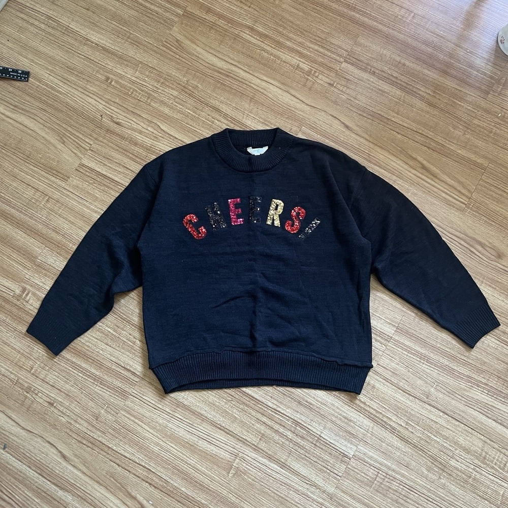Terra Sky 0X Black Cheers Sequin Sweater Womens Plus Size Holiday